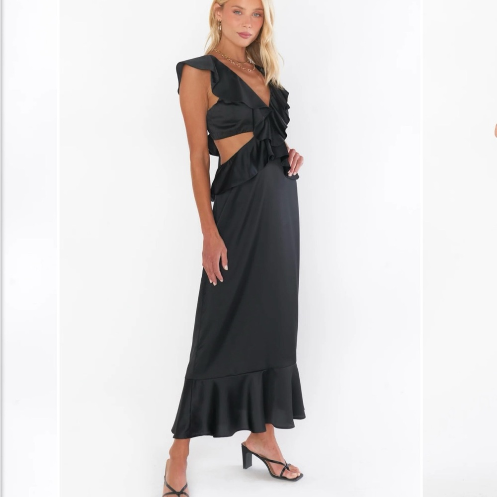 Show Me Your Mumu - Zoey Midi Dress ~ Black Luxe Satin - SIZE SMALL